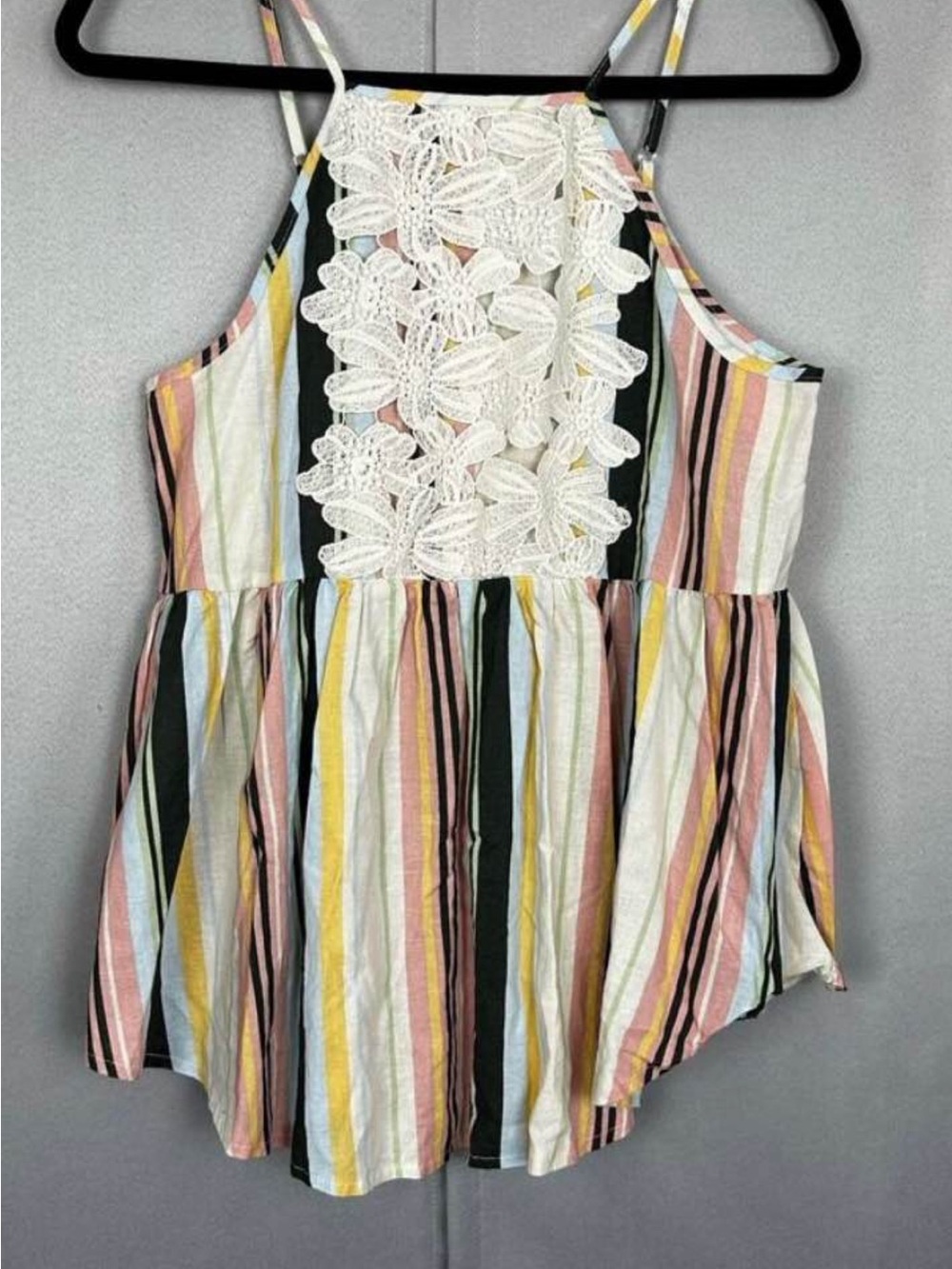 Taylor & Sage Striped Halter Camisole with White Lace Panel